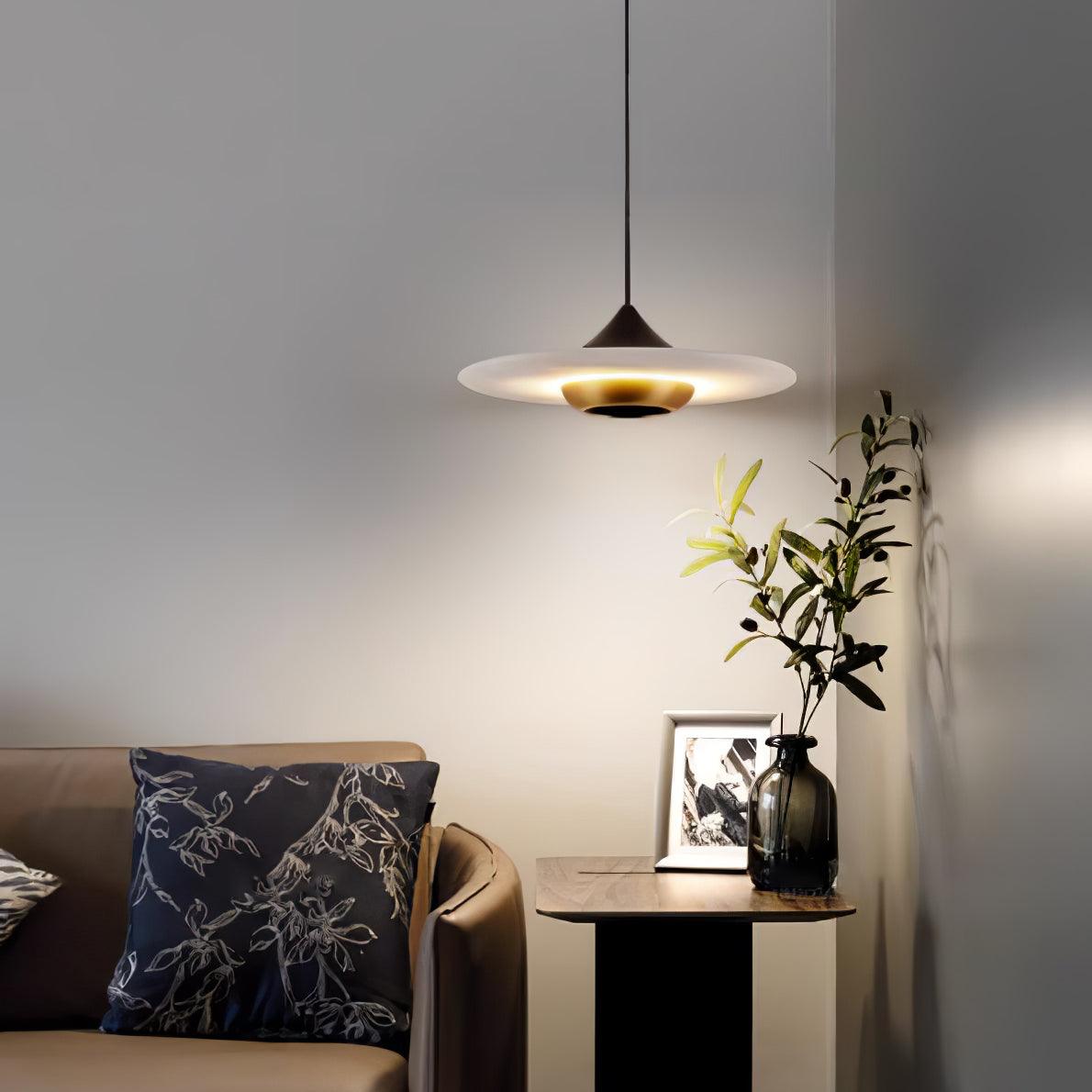 Orbis Modern Marble Flying Saucer Pendant Ceiling Lamp — Circular Canopy Shade