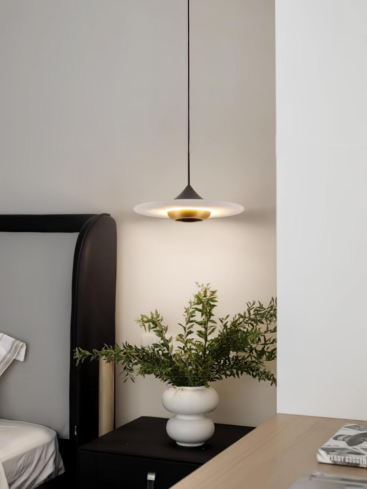 Orbis Modern Marble Flying Saucer Pendant Ceiling Lamp — Circular Canopy Shade