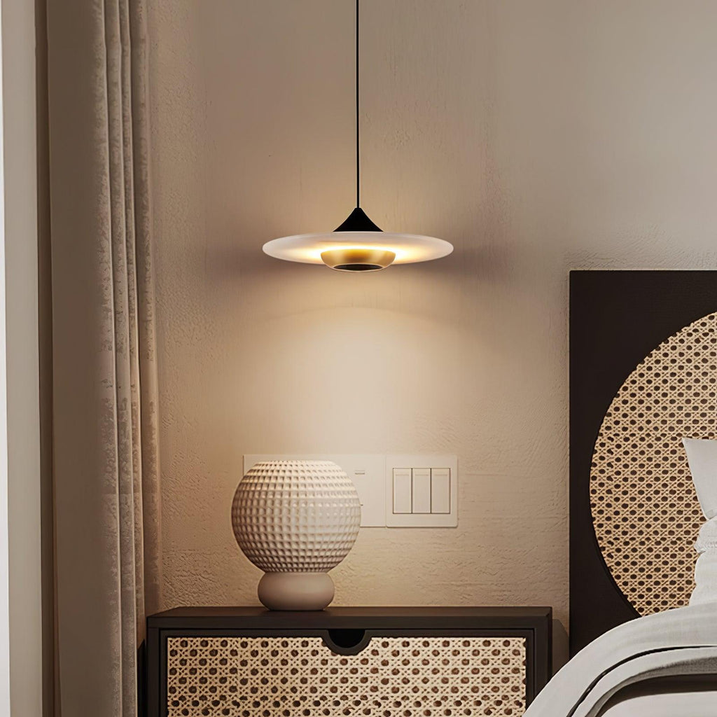 Orbis Modern Marble Flying Saucer Pendant Ceiling Lamp — Circular Canopy Shade