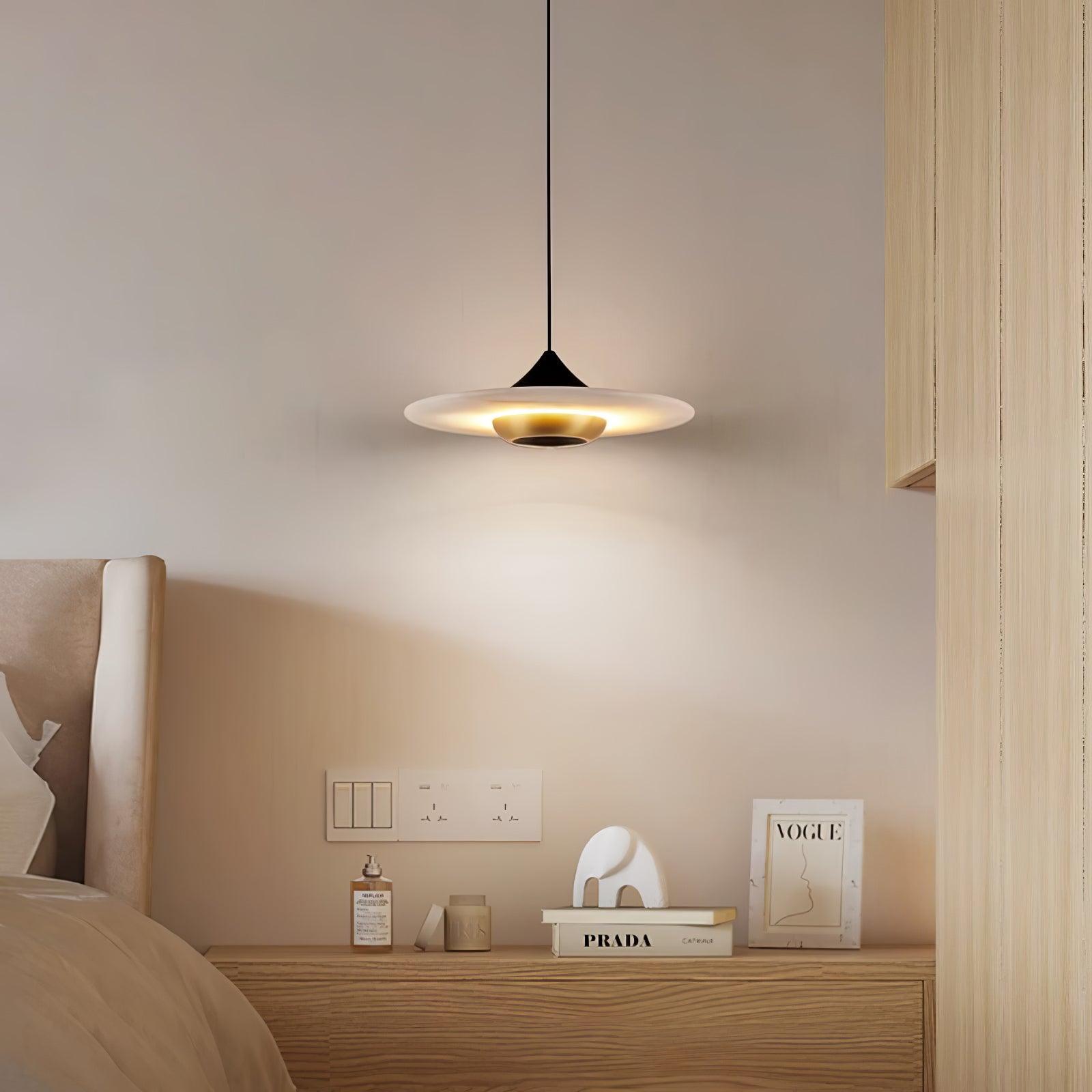 Orbis Modern Marble Flying Saucer Pendant Ceiling Lamp — Circular Canopy Shade
