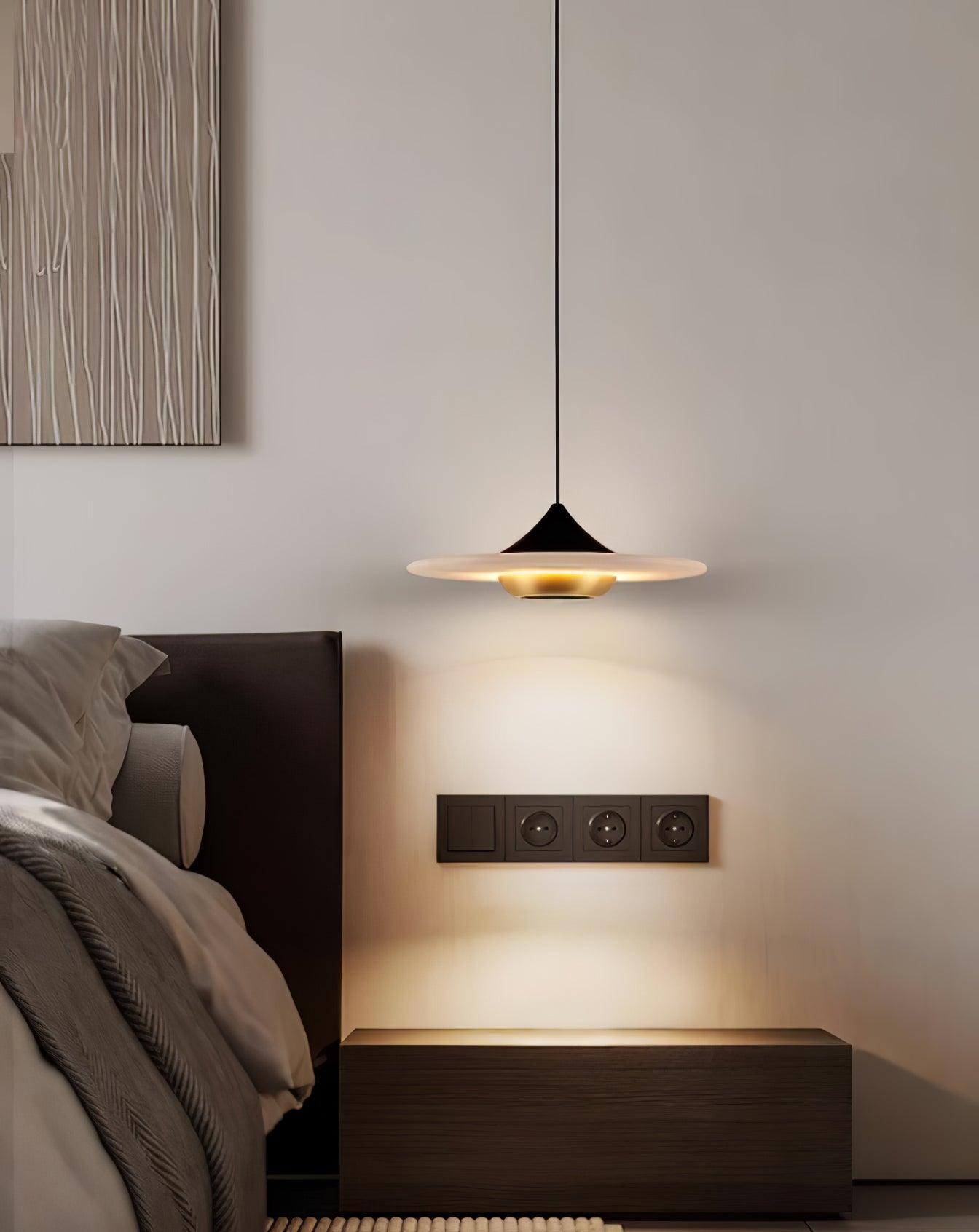 Orbis Modern Marble Flying Saucer Pendant Ceiling Lamp — Circular Canopy Shade
