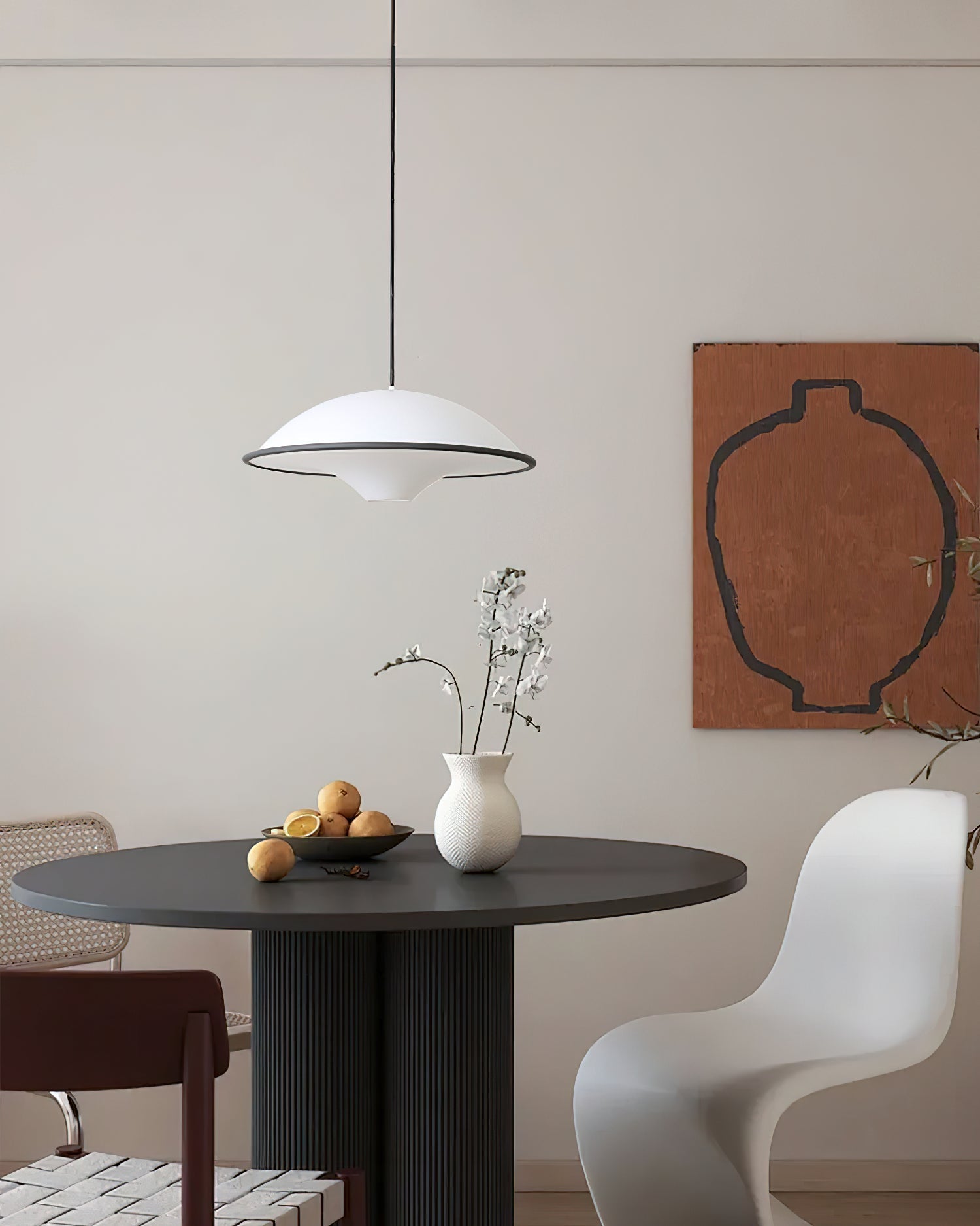 Novara UFO Pendant Light — Minimalist Design, Black Trim Accent