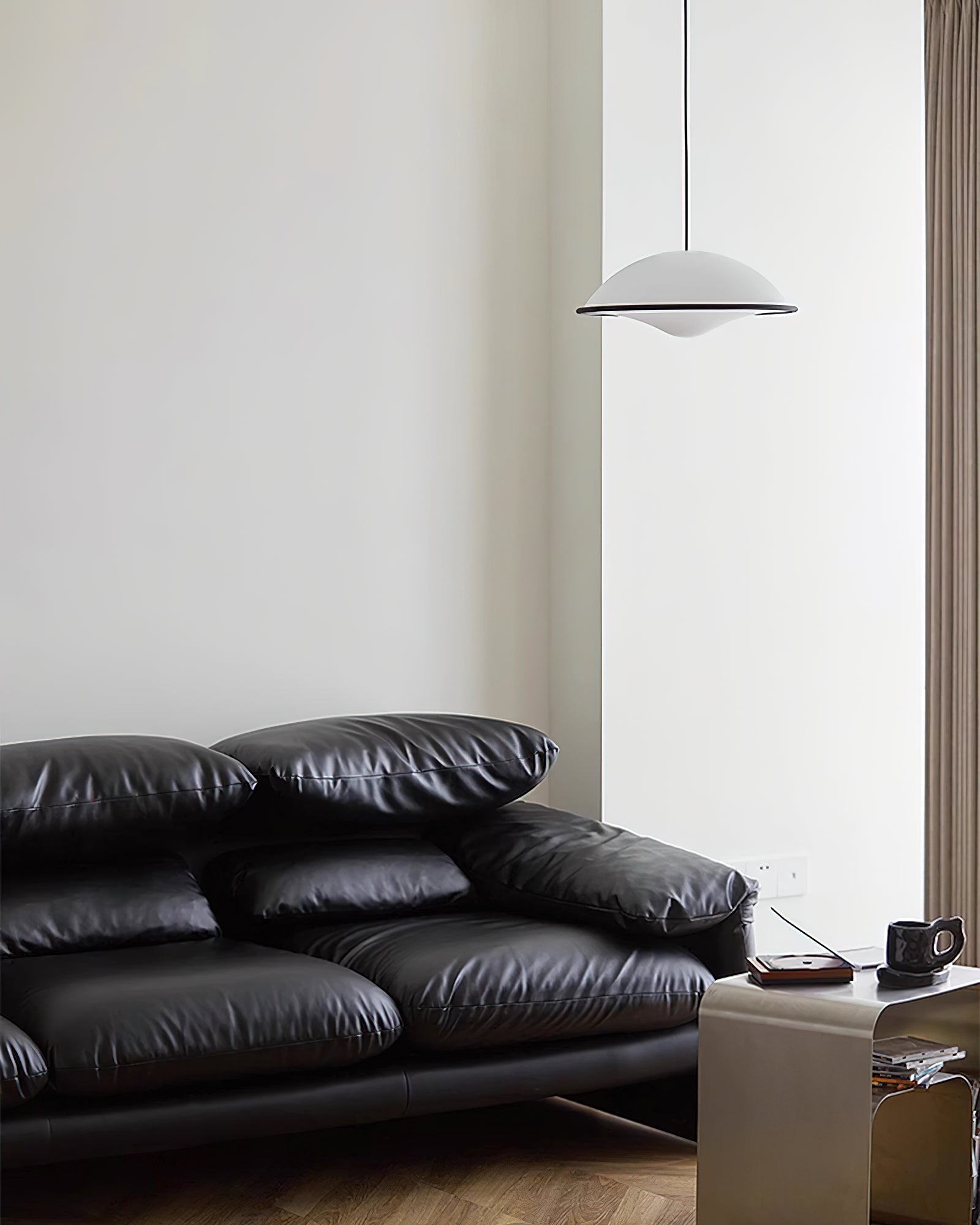 Novara UFO Pendant Light — Minimalist Design, Black Trim Accent
