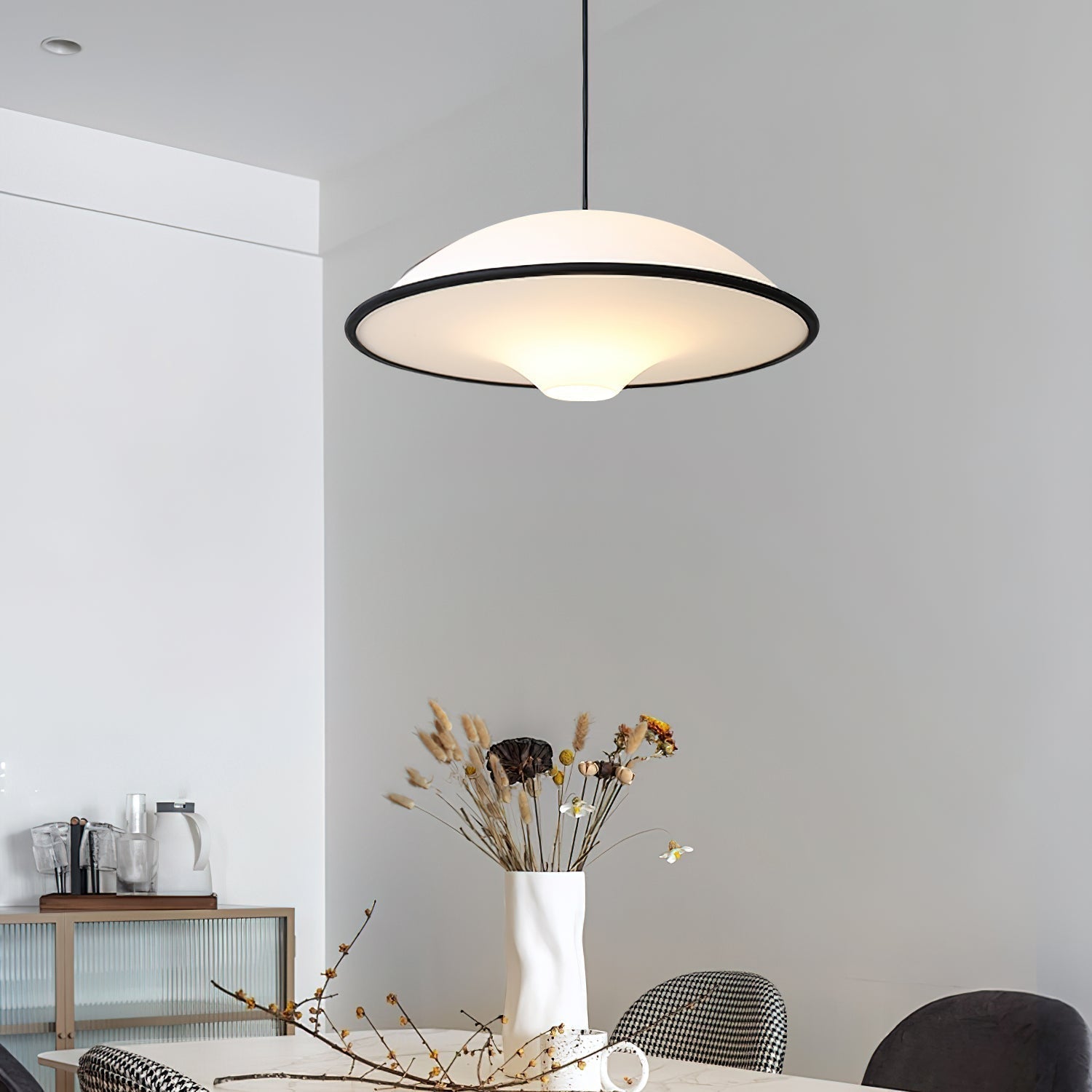 Novara UFO Pendant Light — Minimalist Design, Black Trim Accent