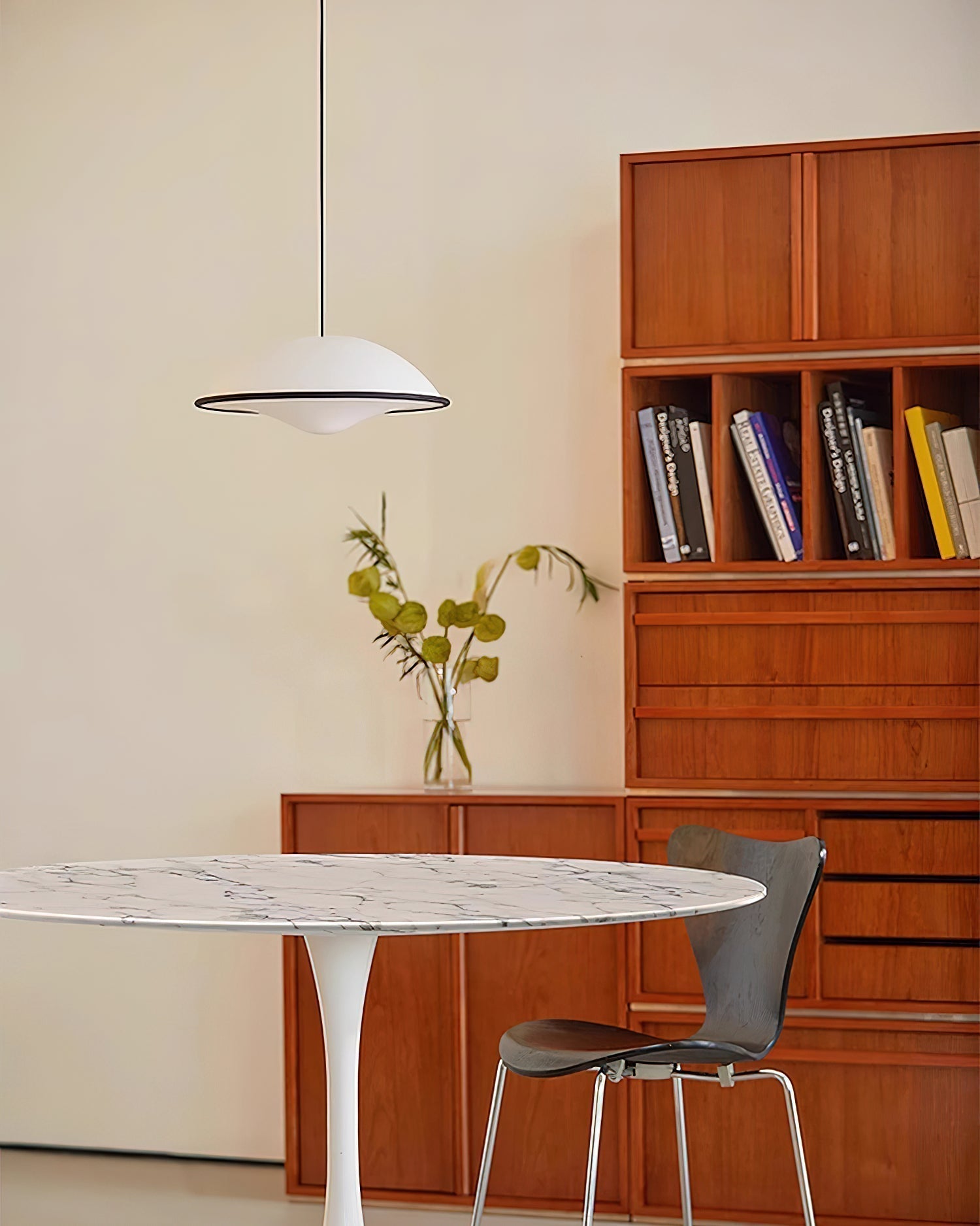 Novara UFO Pendant Light — Minimalist Design, Black Trim Accent