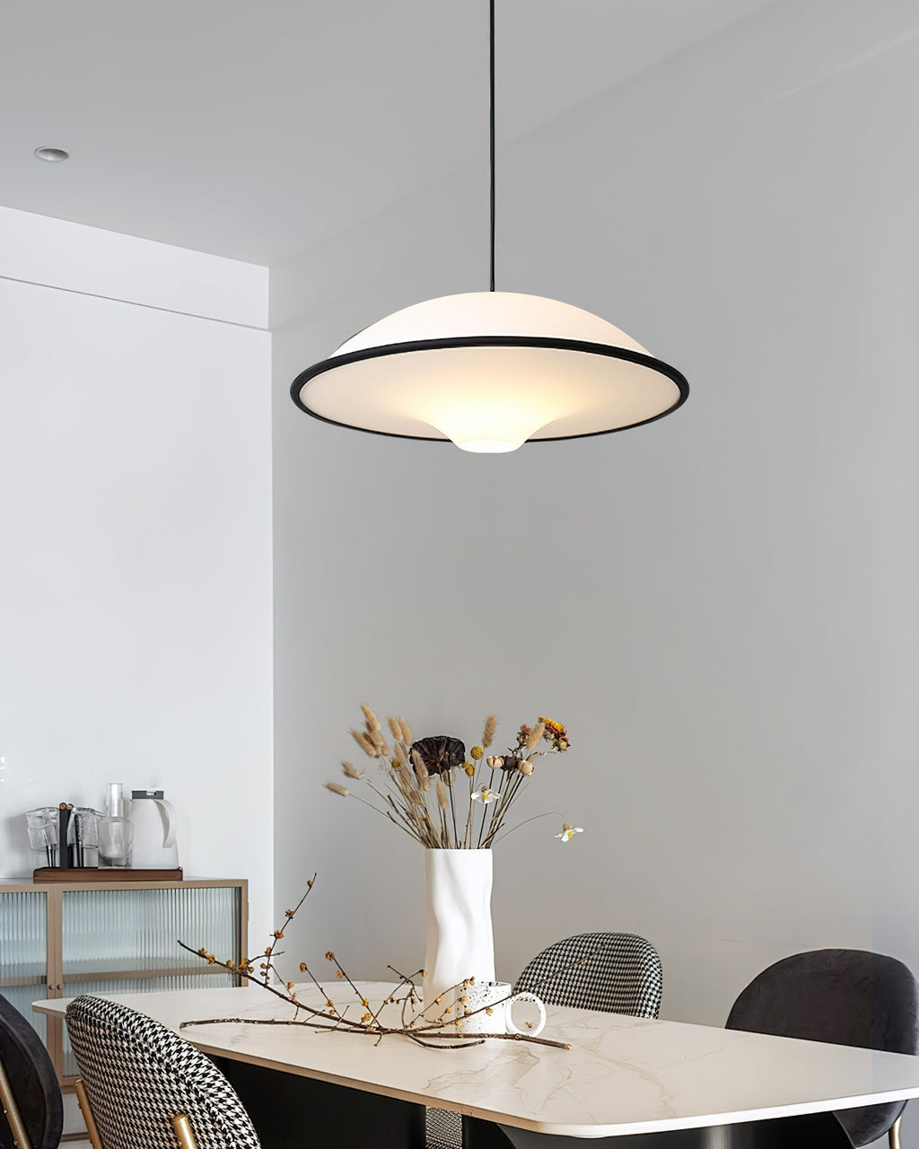 Novara UFO Pendant Light — Minimalist Design, Black Trim Accent