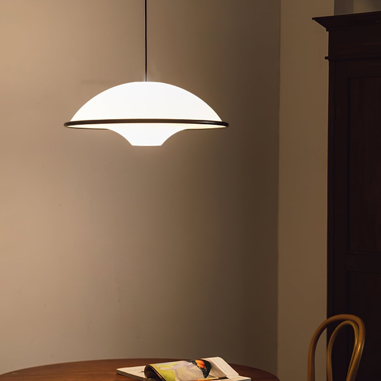 Novara UFO Pendant Light — Minimalist Design, Black Trim Accent