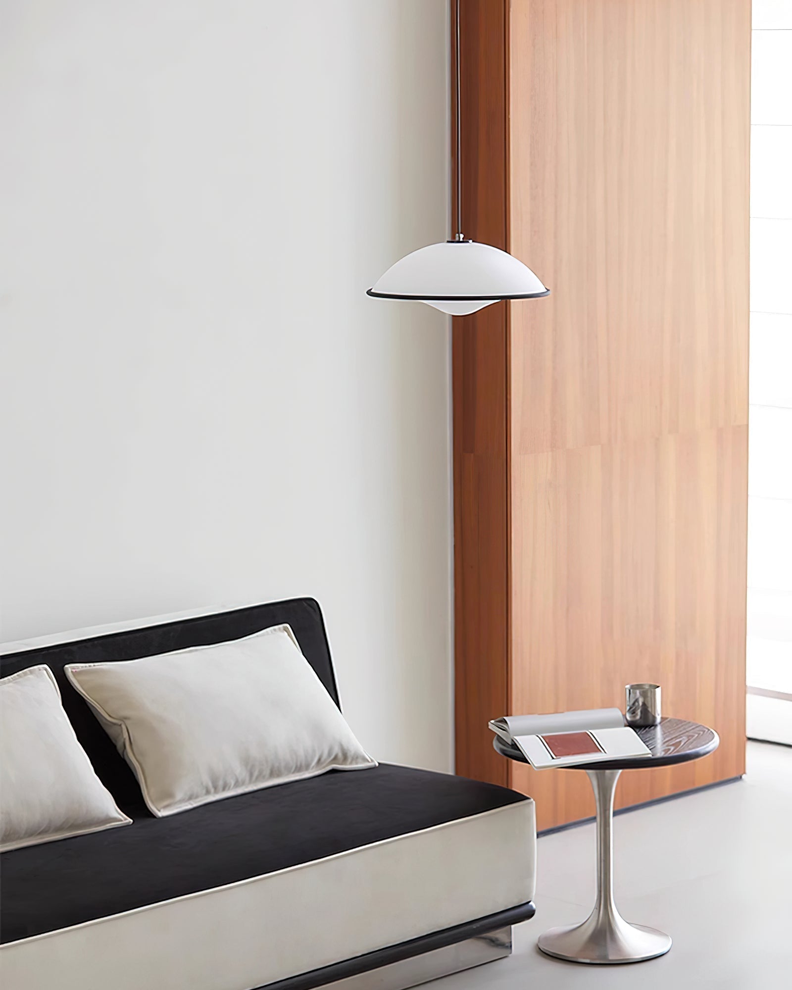 Novara UFO Pendant Light — Minimalist Design, Black Trim Accent