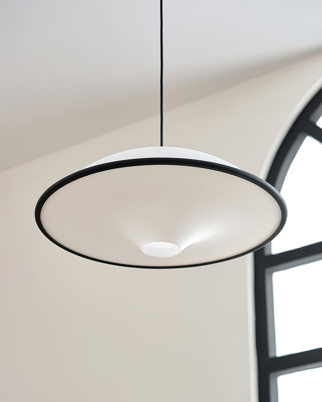 Novara UFO Pendant Light — Minimalist Design, Black Trim Accent