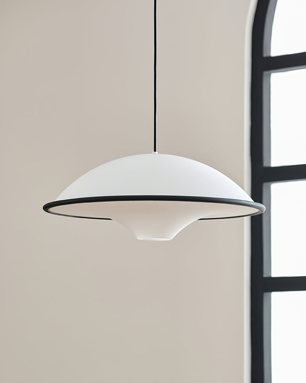 Novara UFO Pendant Light — Minimalist Design, Black Trim Accent
