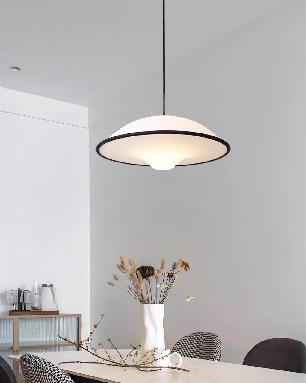 Novara UFO Pendant Light — Minimalist Design, Black Trim Accent