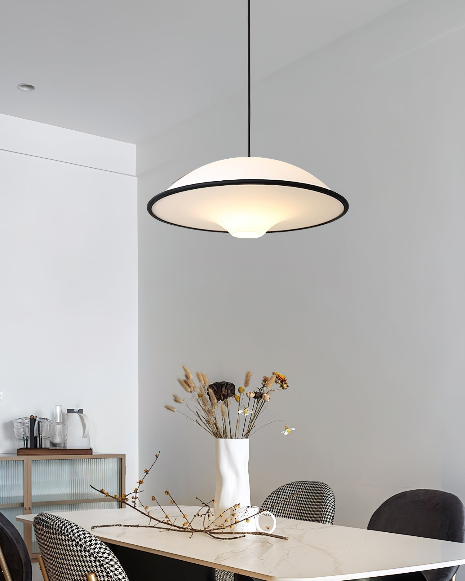 Novara UFO Pendant Light — Minimalist Design, Black Trim Accent