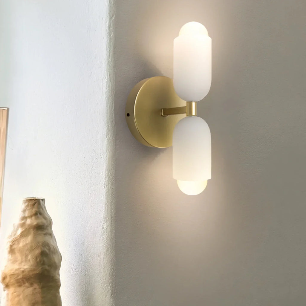 Doppelte französische Retro-Glaswandleuchte, Gold, E14