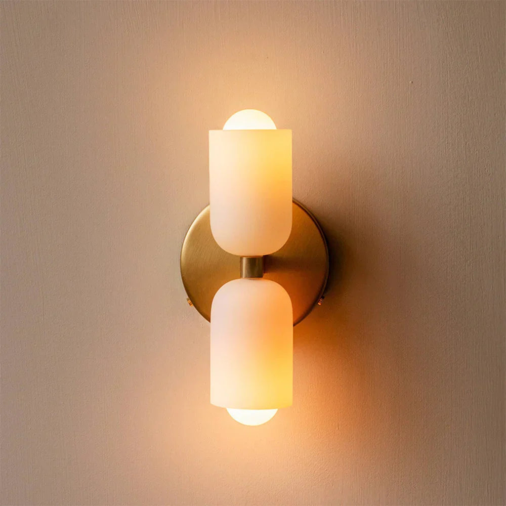 Doppelte französische Retro-Glaswandleuchte, Gold, E14