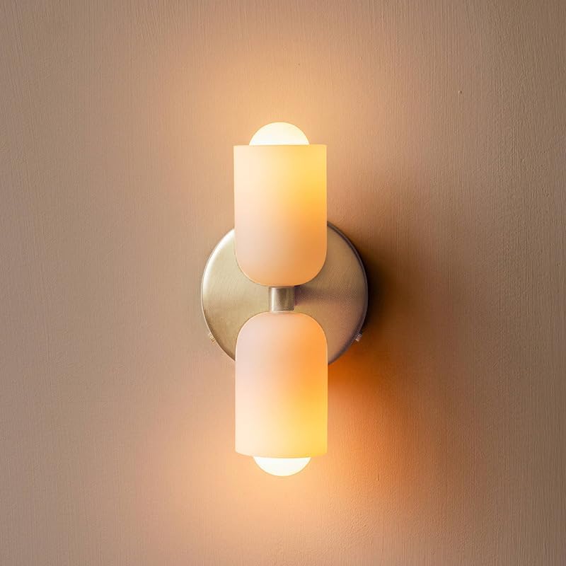 Doppelte französische Retro-Glaswandleuchte, Gold, E14