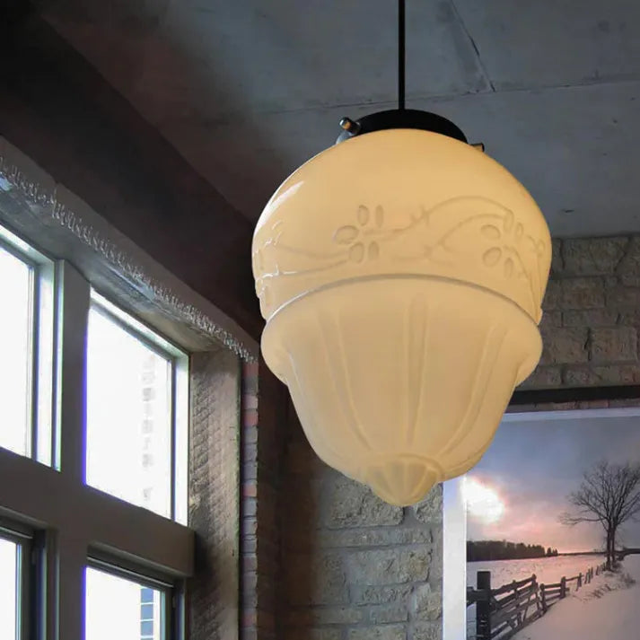 Frosted Glass Pendant Light — Vintage-Inspired Geometric Shade, Soft Diffused Glow