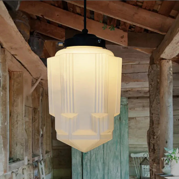 Frosted Glass Pendant Light — Vintage-Inspired Geometric Shade, Soft Diffused Glow