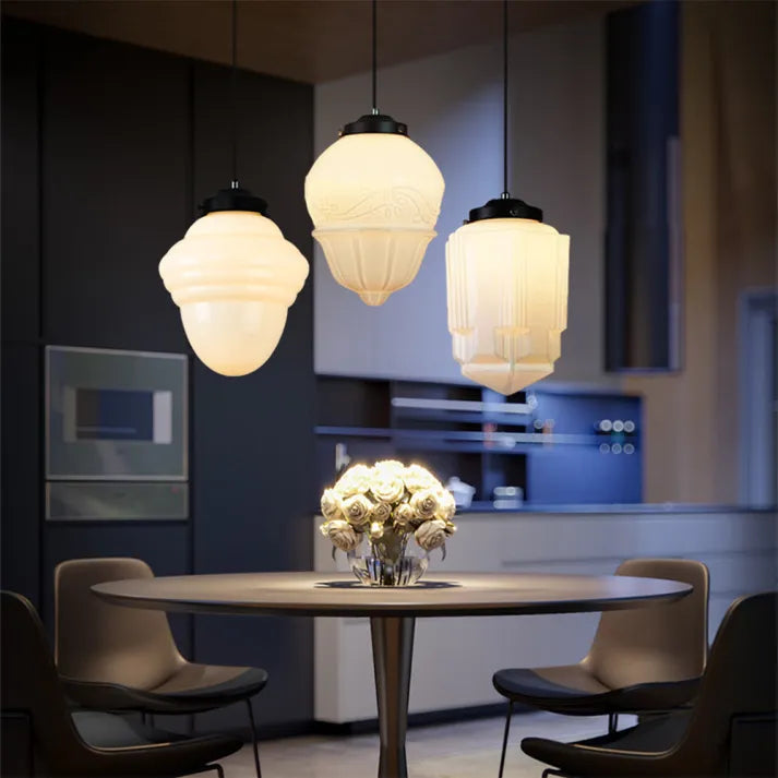 Frosted Glass Pendant Light — Vintage-Inspired Geometric Shade, Soft Diffused Glow