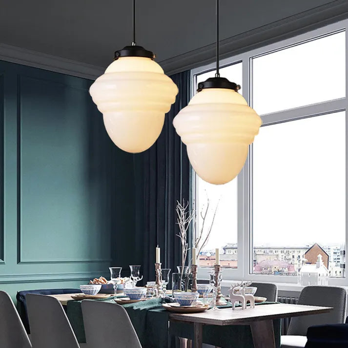 Frosted Glass Pendant Light — Vintage-Inspired Geometric Shade, Soft Diffused Glow