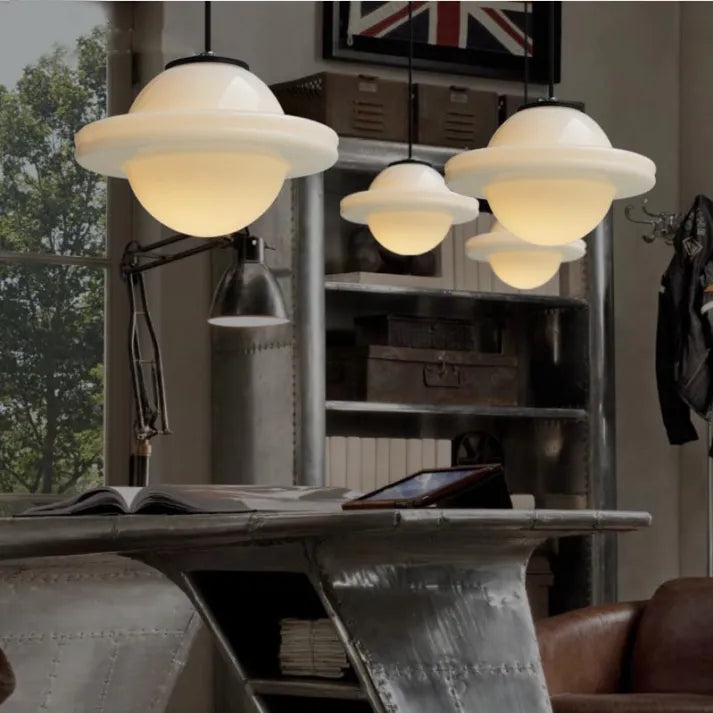 Frosted Glass Pendant Light — Vintage-Inspired Geometric Shade, Soft Diffused Glow