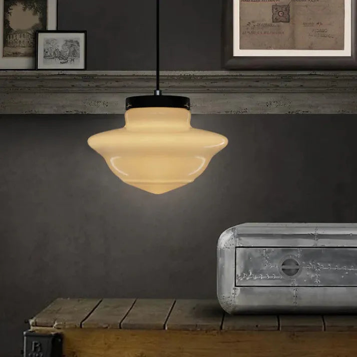 Frosted Glass Pendant Light — Vintage-Inspired Geometric Shade, Soft Diffused Glow