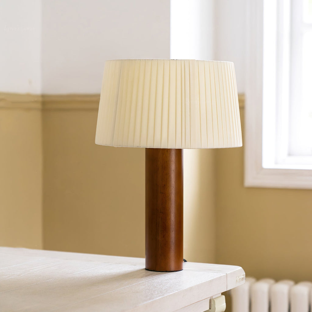 LumiOak Wooden Base Table Lamp — Warm Fabric Shade And Clean Lines