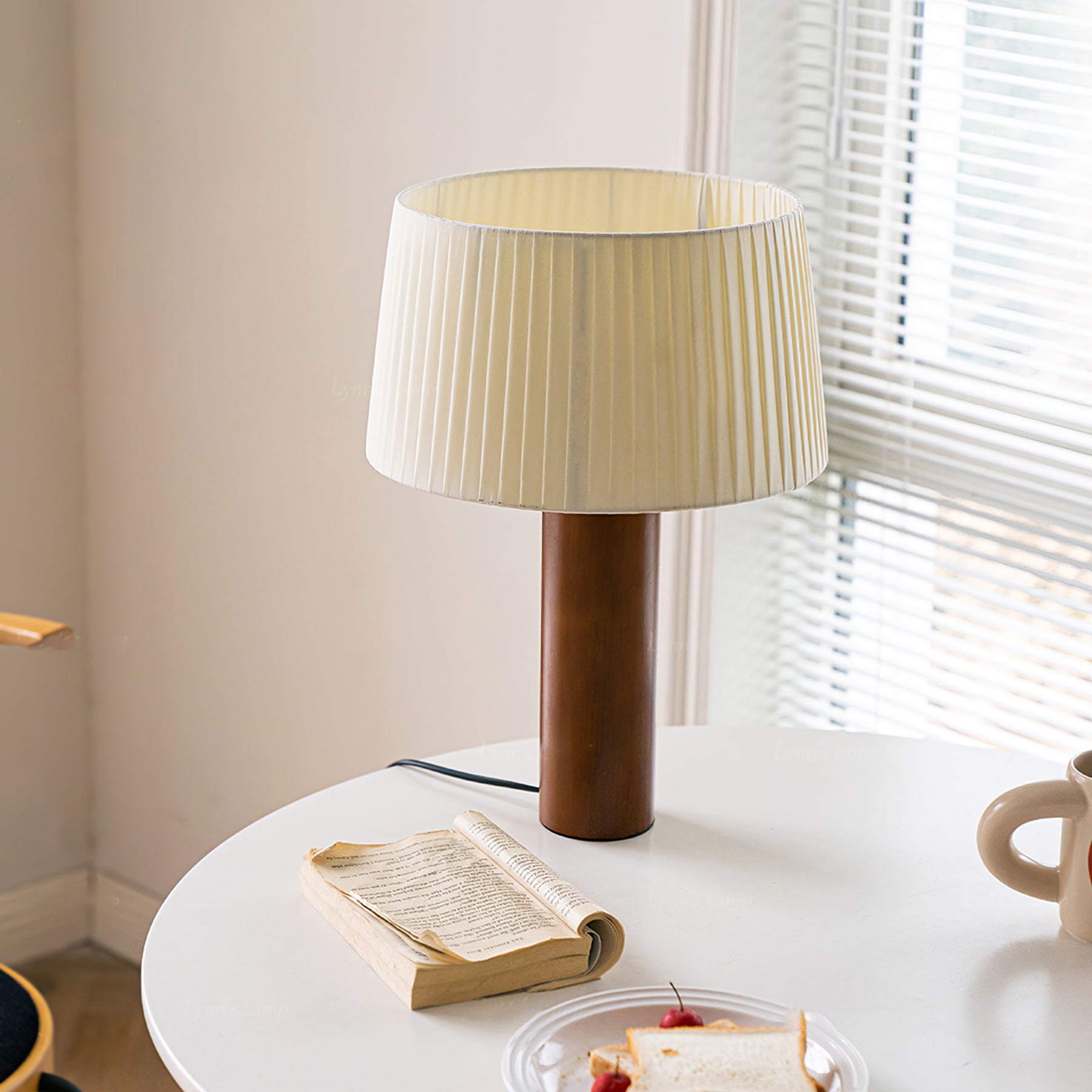 LumiOak Wooden Base Table Lamp — Warm Fabric Shade And Clean Lines