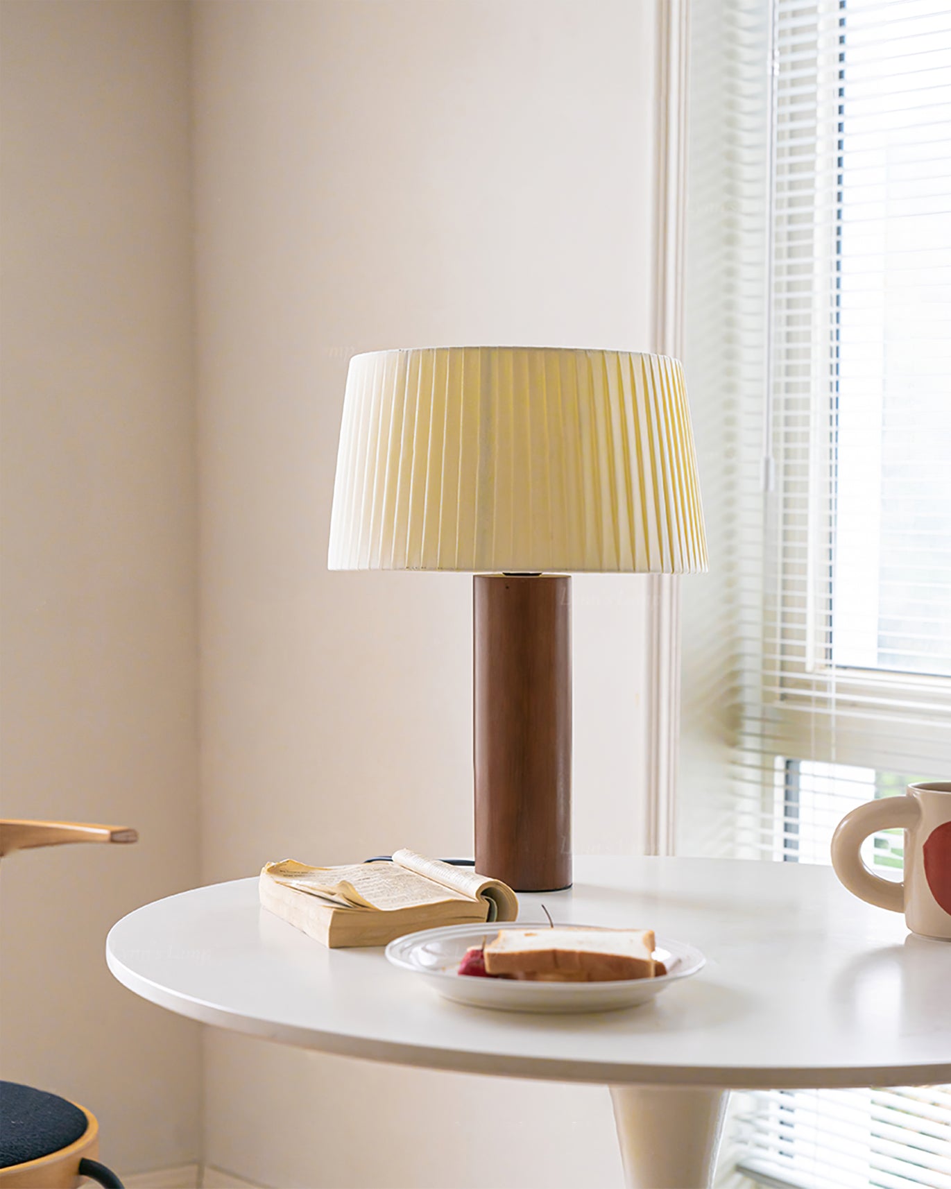 LumiOak Wooden Base Table Lamp — Warm Fabric Shade And Clean Lines