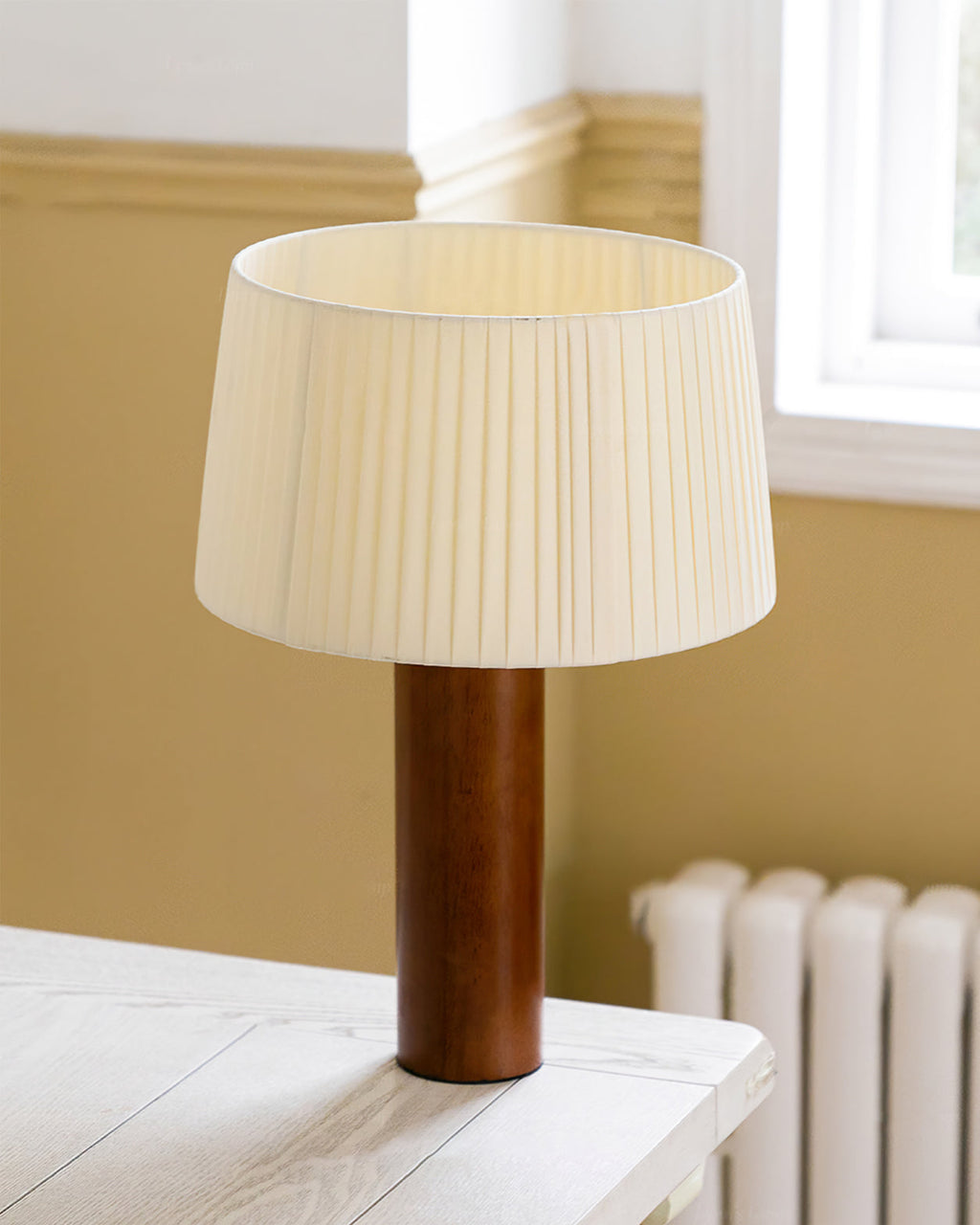 LumiOak Wooden Base Table Lamp — Warm Fabric Shade And Clean Lines