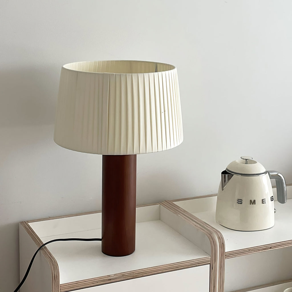 LumiOak Wooden Base Table Lamp — Warm Fabric Shade And Clean Lines