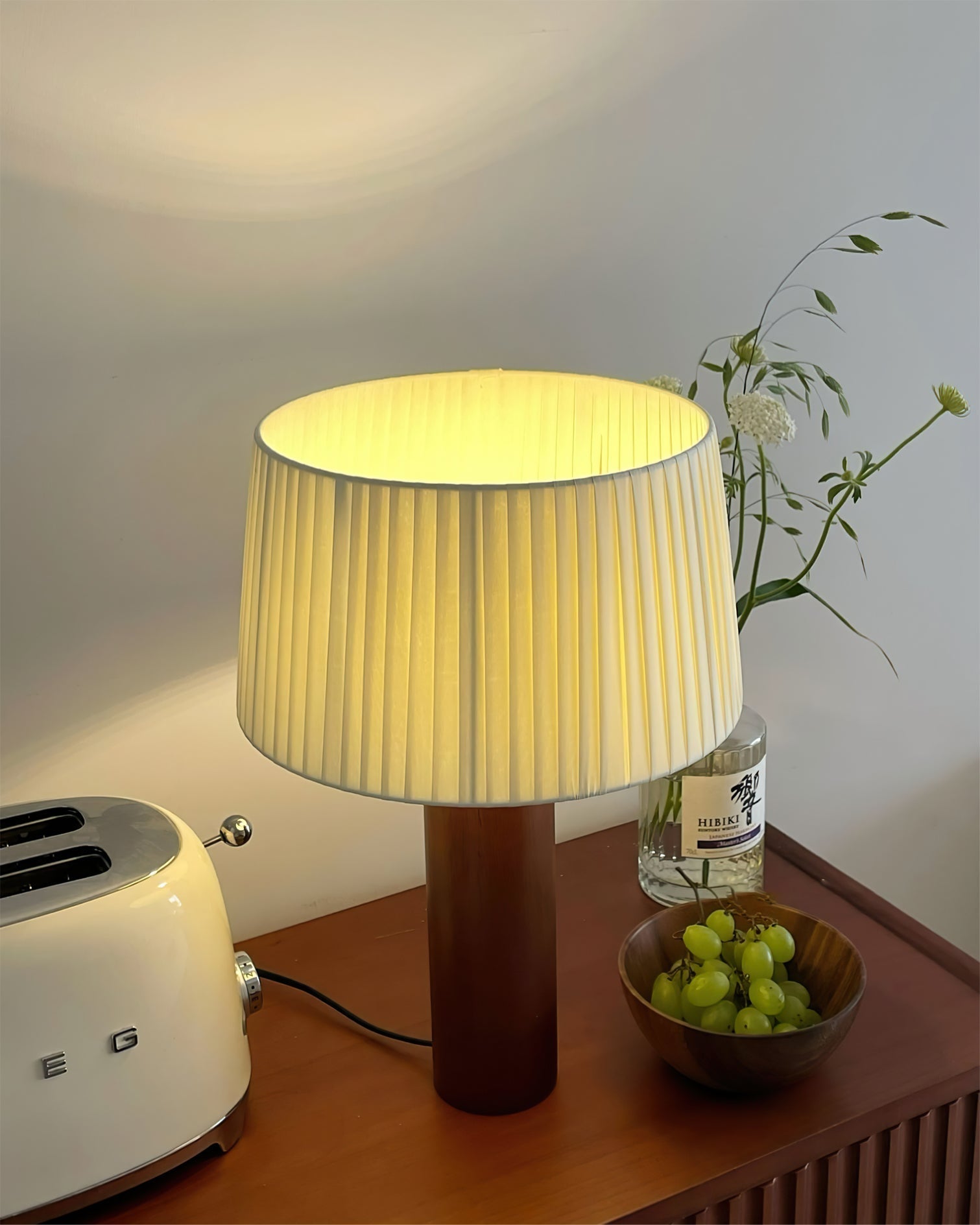 LumiOak Wooden Base Table Lamp — Warm Fabric Shade And Clean Lines