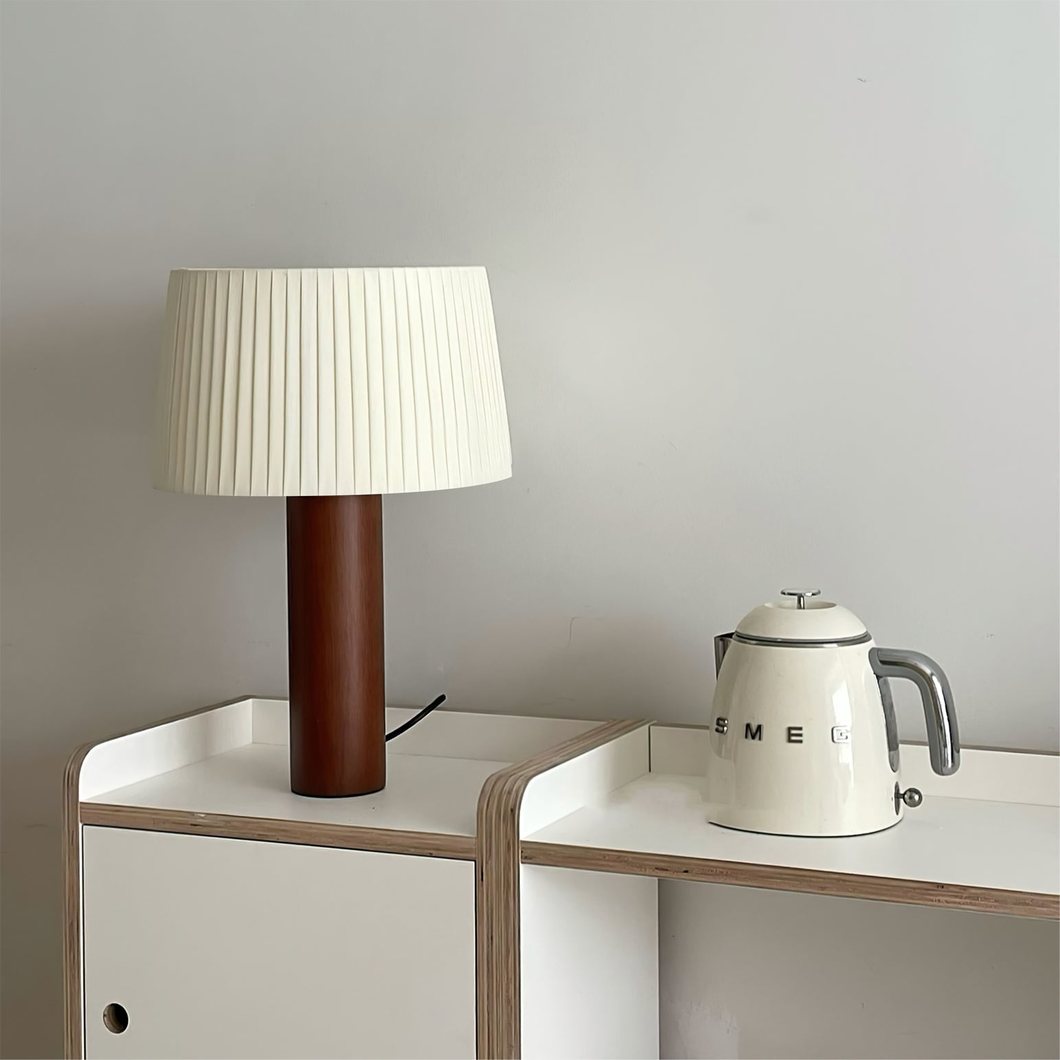 LumiOak Wooden Base Table Lamp — Warm Fabric Shade And Clean Lines