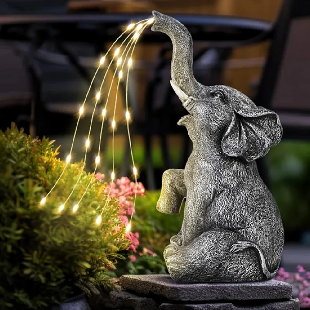 Sloní zahradní dekorace na solární pohon — integrované LED teplé světlo