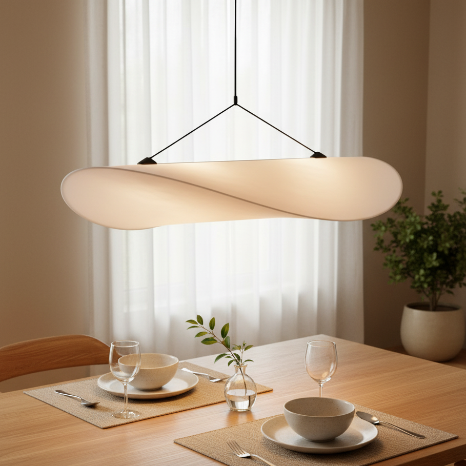 Lampa wisząca w stylu Japandi — ręcznie tkany jedwabny klosz, Ø40/Ø60/Ø80