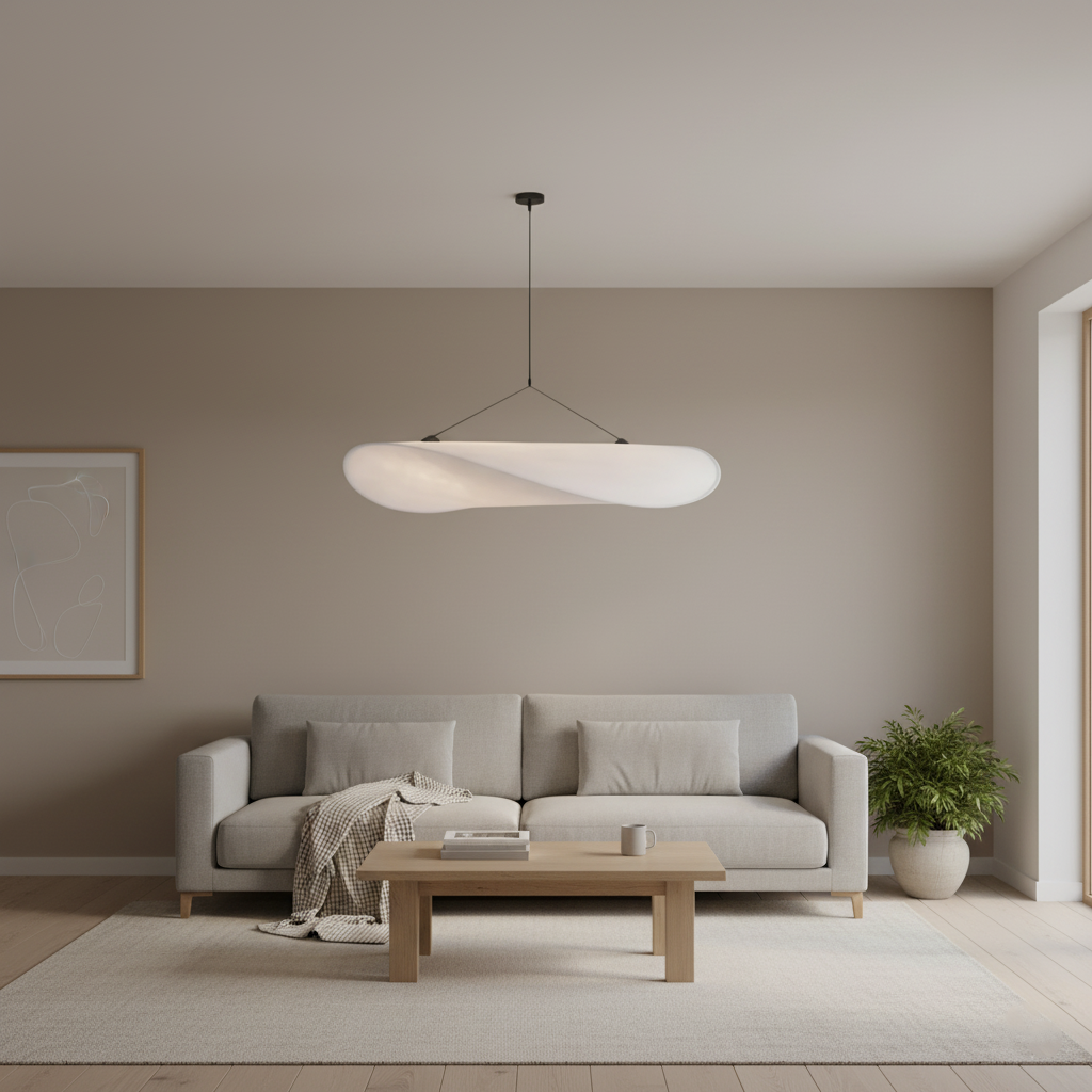Lampa wisząca w stylu Japandi — ręcznie tkany jedwabny klosz, Ø40/Ø60/Ø80