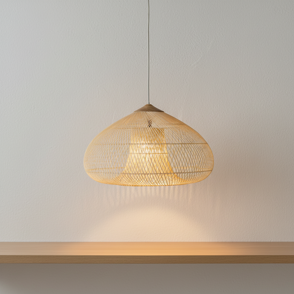 Lampă suspendată din ratan, lucrată manual - decor Japandi boho