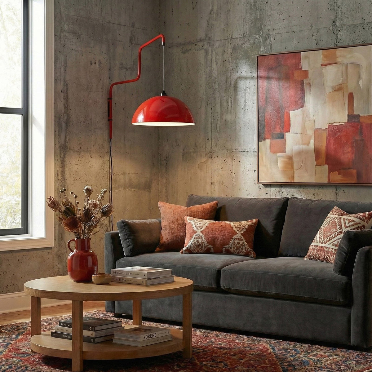 Lampă de perete geometrică cu conectare la priză - cu intensitate reglabilă, metal roșu/negru S/M/L