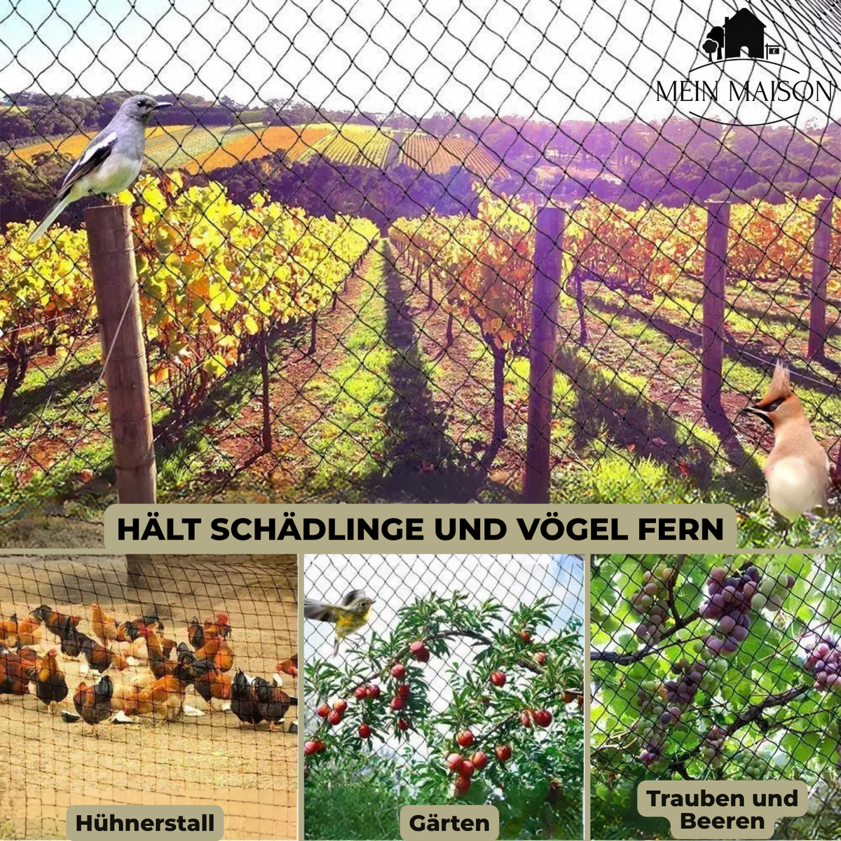 UV-beständiges Gartennetz — feines Maschengewebe als Vogel- und Schädlingsschutz