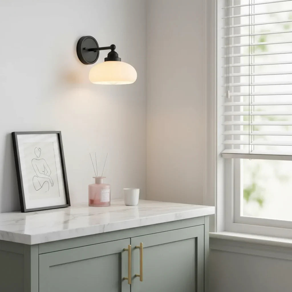 Lampada da parete vintage — Luce industriale in vetro bianco latte