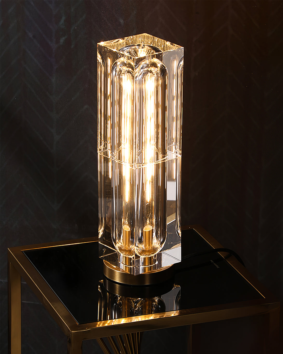 Veloria Modern Elegant Desk Lamp — Brass and Gold Finish, Crystal Accents