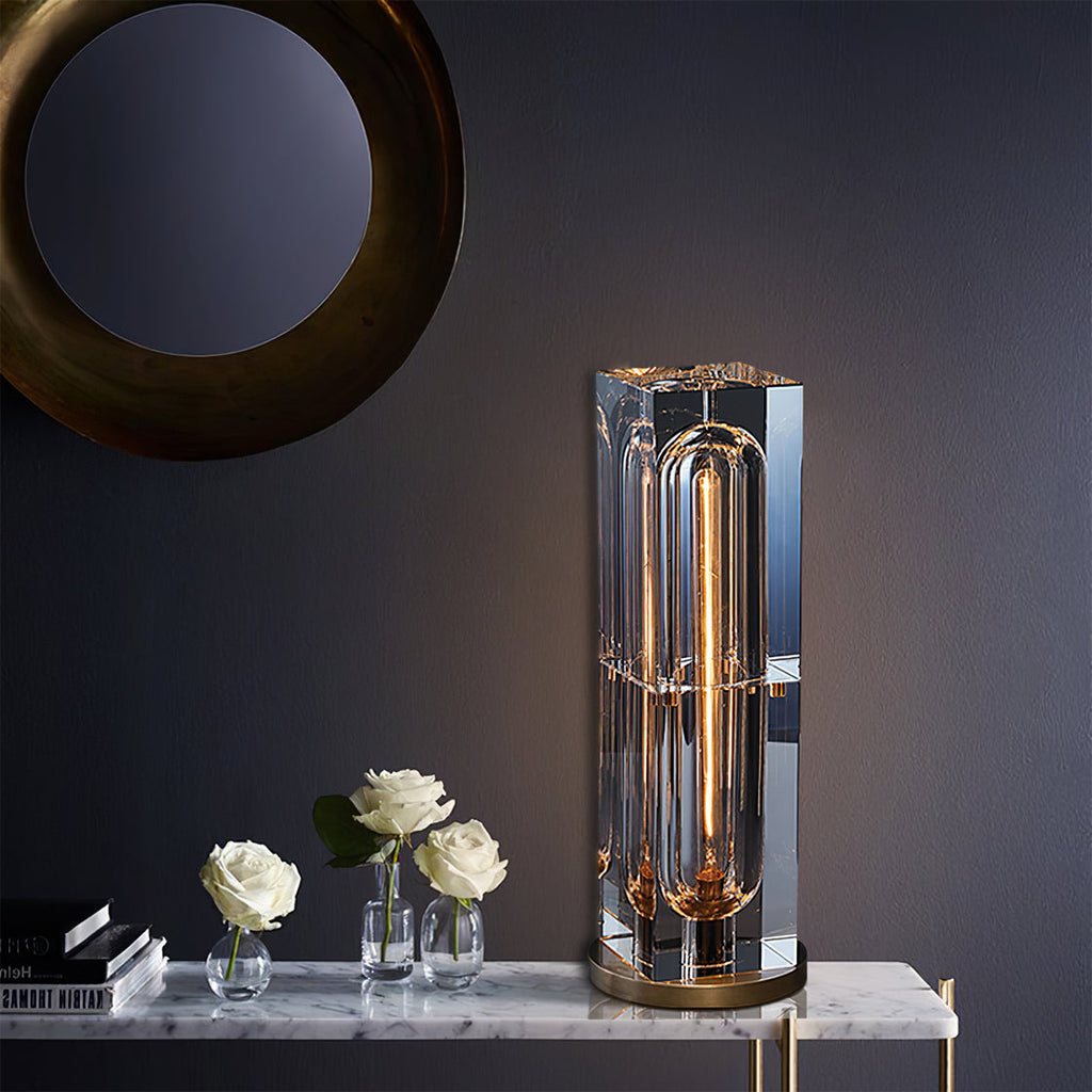 Veloria Modern Elegant Desk Lamp — Brass and Gold Finish, Crystal Accents