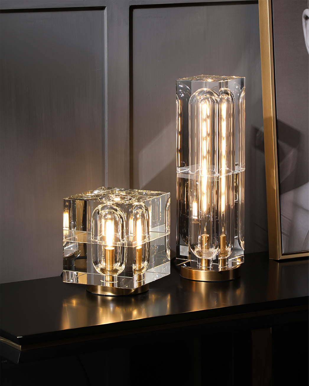 Veloria Modern Elegant Desk Lamp — Brass and Gold Finish, Crystal Accents