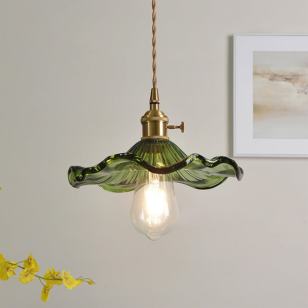 Hibiscus Rippled Glass Pendant Light — Brass Accent Trim