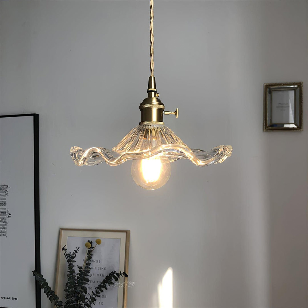 Hibiscus Rippled Glass Pendant Light — Brass Accent Trim