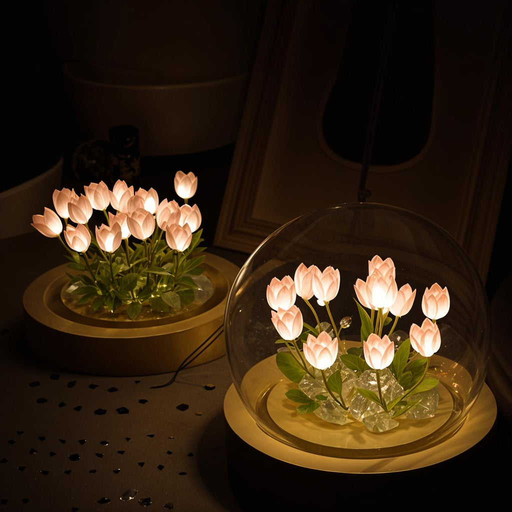 Lampă LED cu 13 lalele — cupolă din sticlă, lumină caldă, 10cm