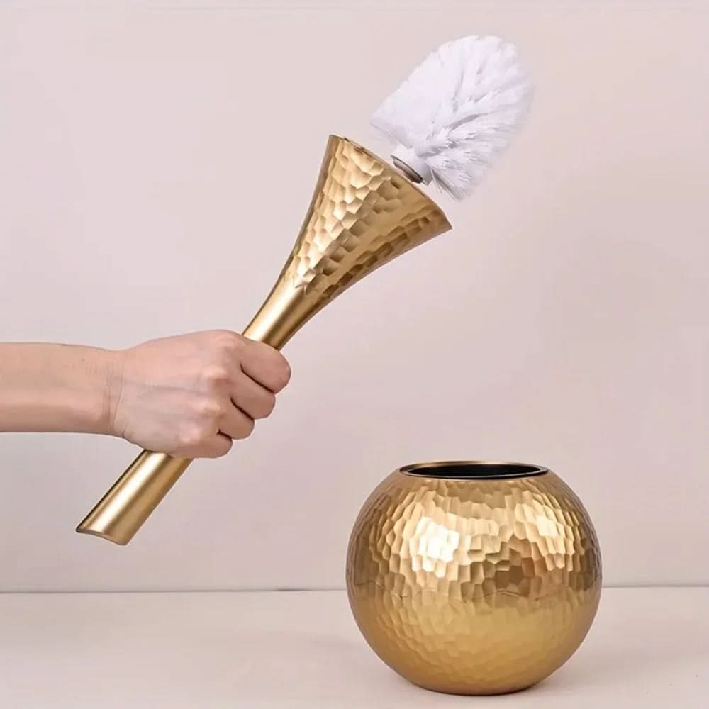 Nova Bristle Gold Finish Toilet Brush — Sculptural Ergonomic Design