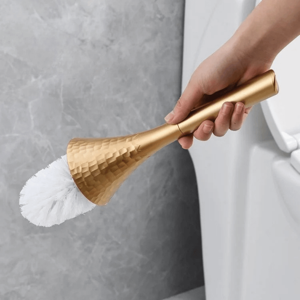 Nova Bristle Gold Finish Toilet Brush — Sculptural Ergonomic Design
