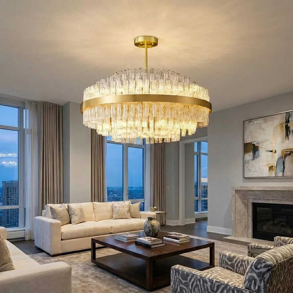 Golden Linear Glass Rod Chandelier | wildoxy