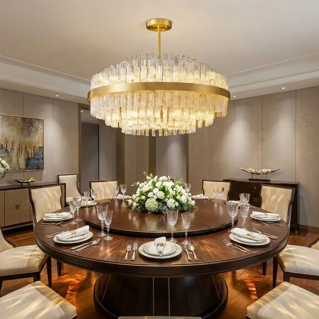 Golden Linear Glass Rod Chandelier | wildoxy