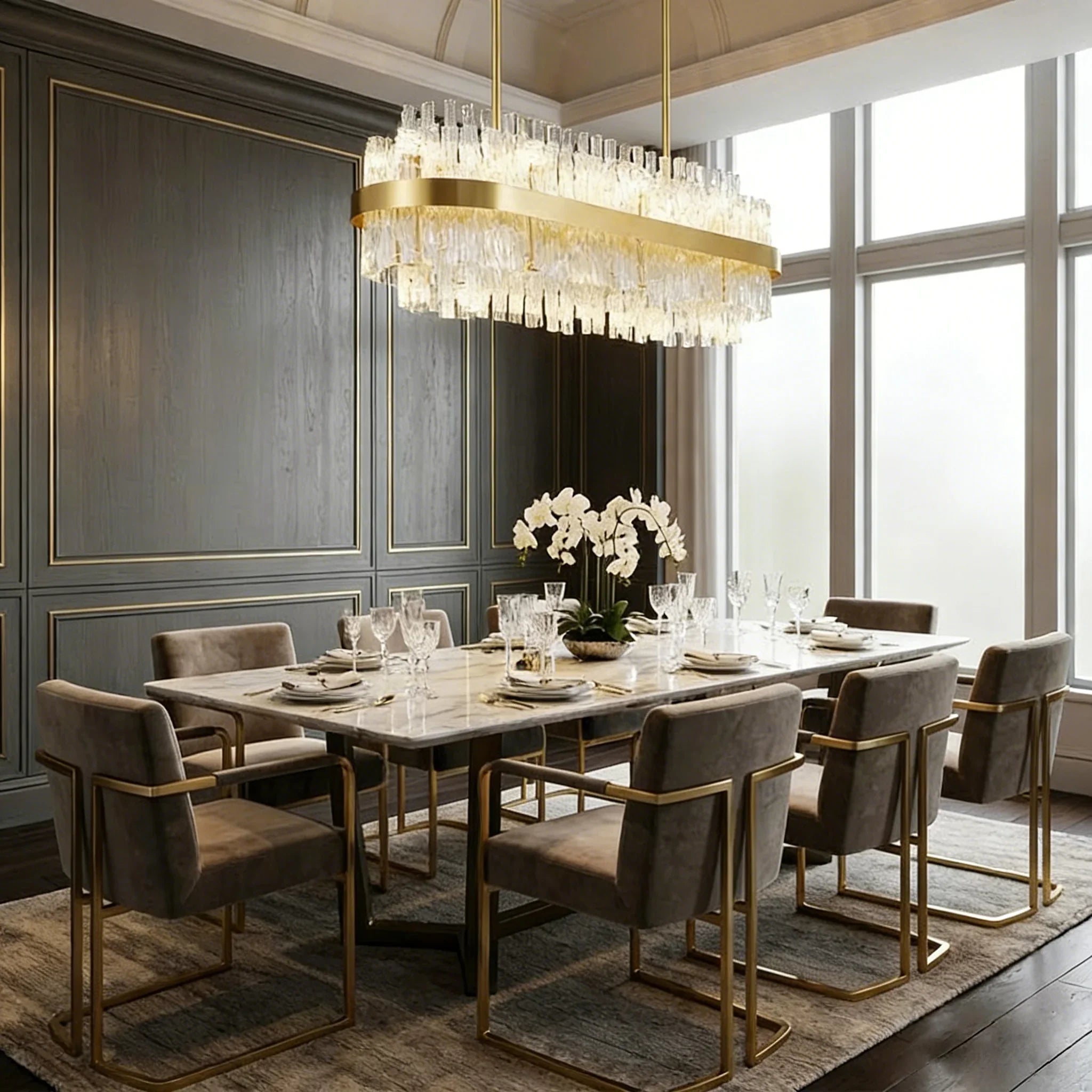 Golden Linear Glass Rod Chandelier | wildoxy